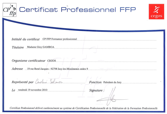Certificat Professionnel FFP Novembre 2010
